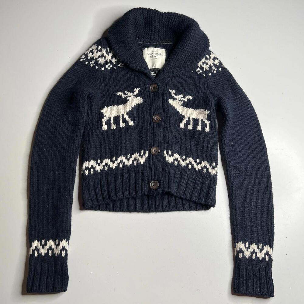 Abercrombie & Fitch Women’s Wool Reindeer Shawl Collar Cardigan Sweater S